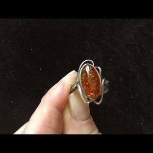 Amber and Sterling Silver Ring